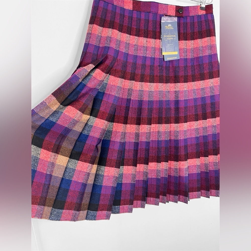 Pendelton Reversible Pleated Tartan Plaid Midi Wool Skirt 1950s Turnabout NWT - Picture 6 of 16